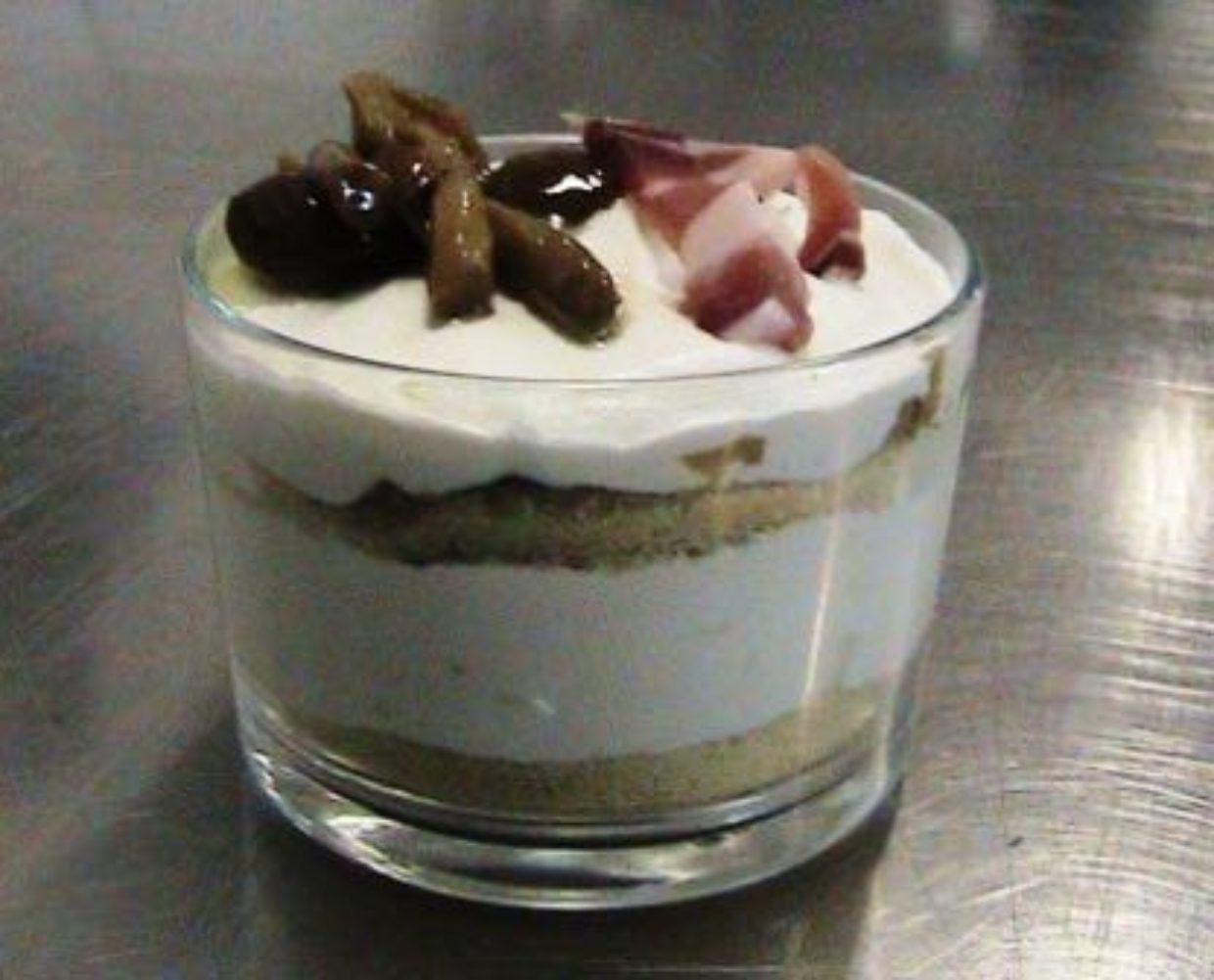 Verrine with Cheese Mousse, Speck and Mushrooms